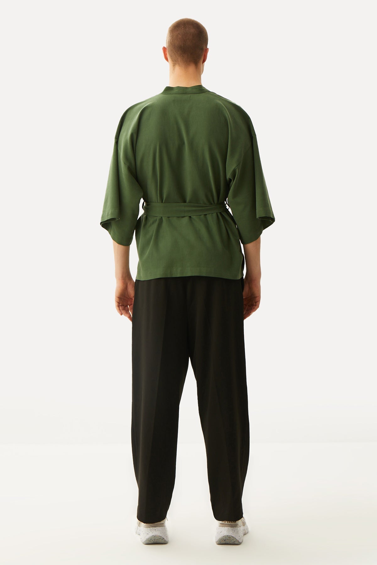 Kızıl Tilki Kısa Kollu Tencel Kimono - Haki