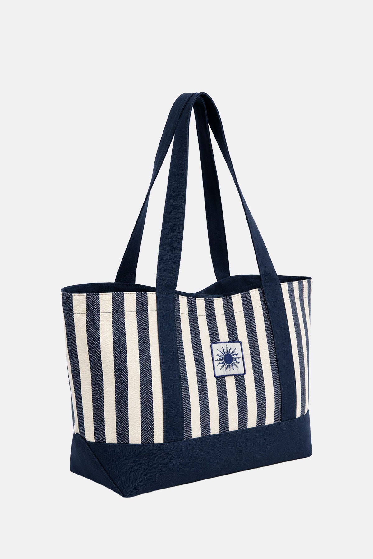 Güneş Harringbone Çizgili Kanvas Tote Çanta - Lacivert