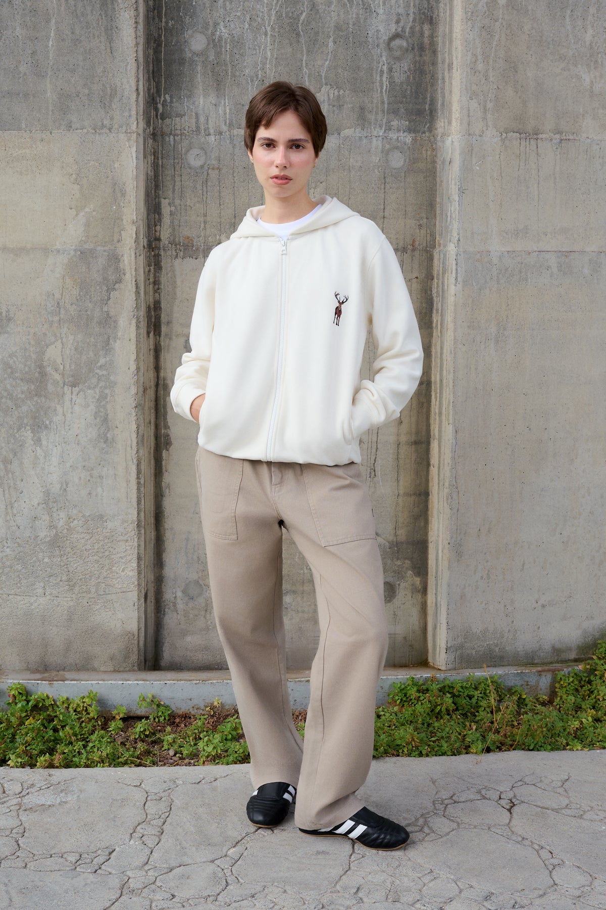 Geyik SuperSoft Full Zip Hoodie - Ekru