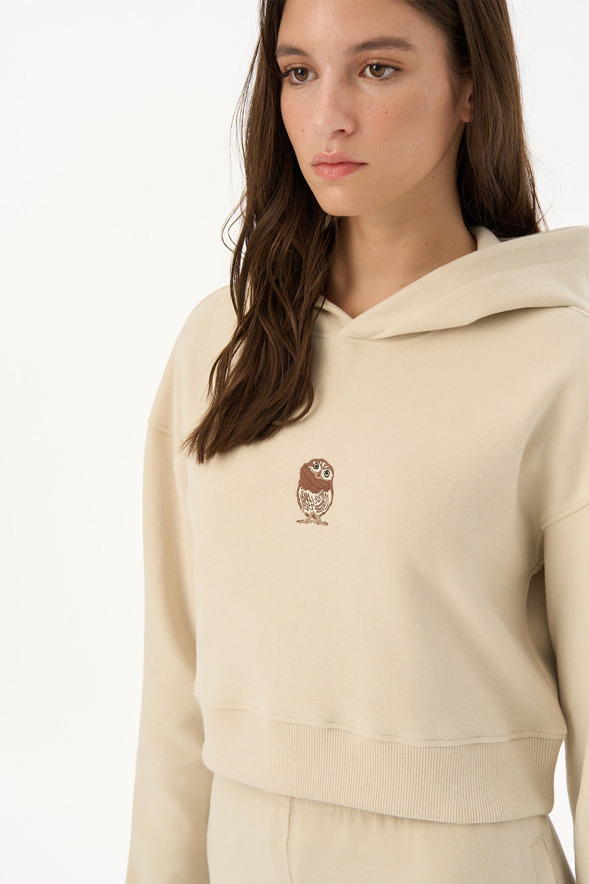 Cin Baykuşu SuperSoft Crop Hoodie - Parşömen Bej
