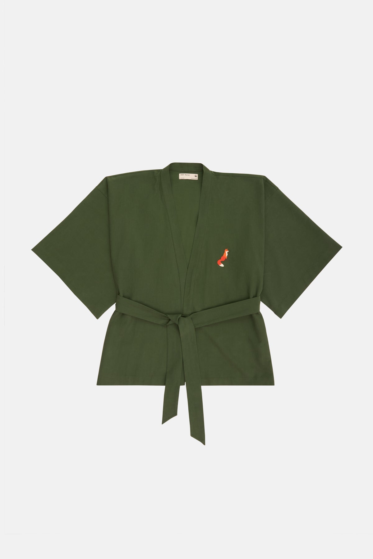 Kızıl Tilki Kısa Kollu Tencel Kimono - Haki