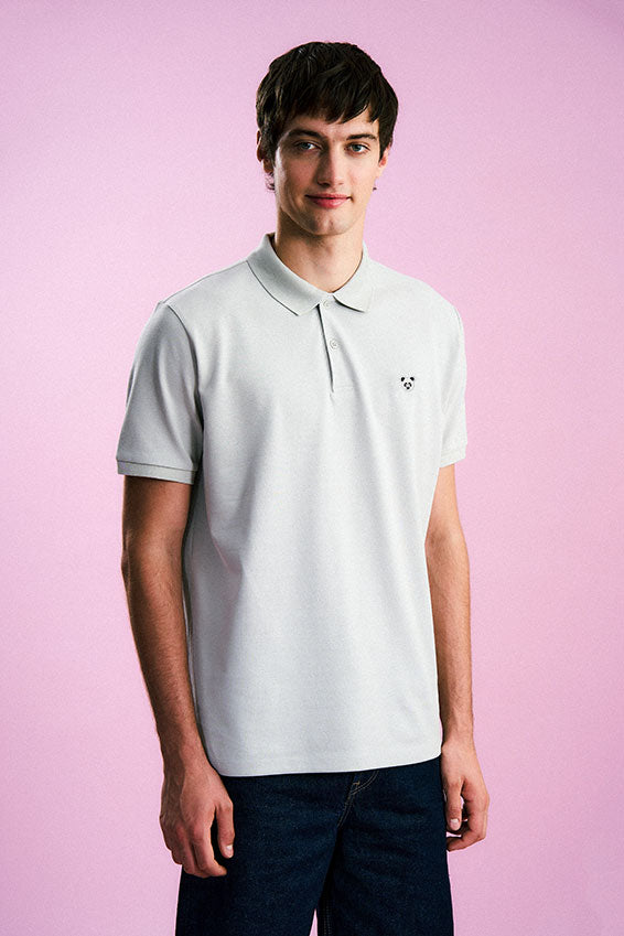 Panda Polo Yaka T-Shirt - Gri