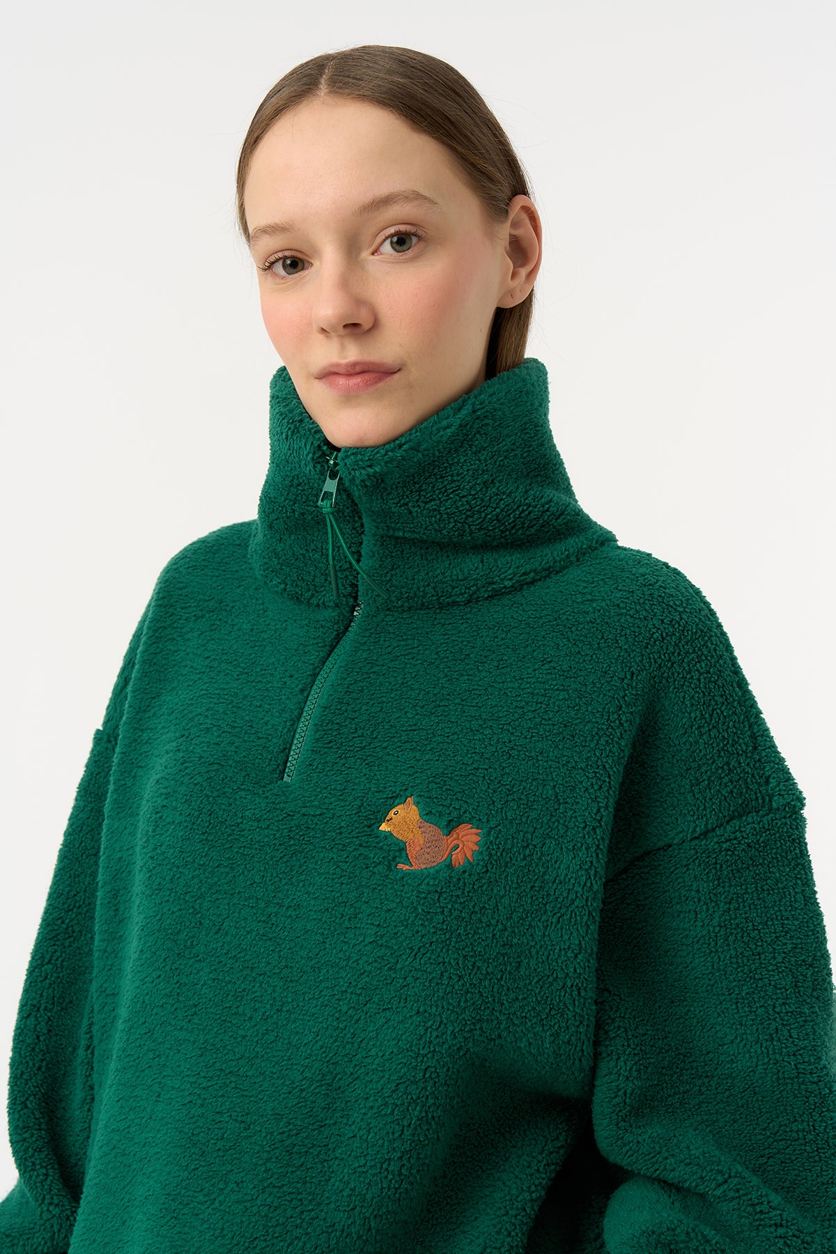 Sincap Sherpa Quarter-Zip Sweatshirt - Nefti Yeşil