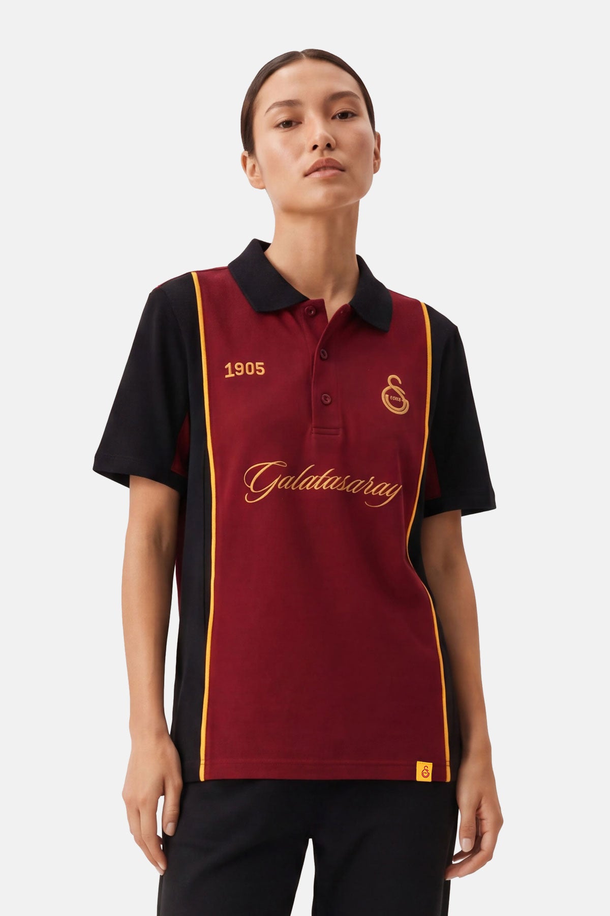 Leones Polo Yaka Kadın T-shirt - Bordo / Siyah