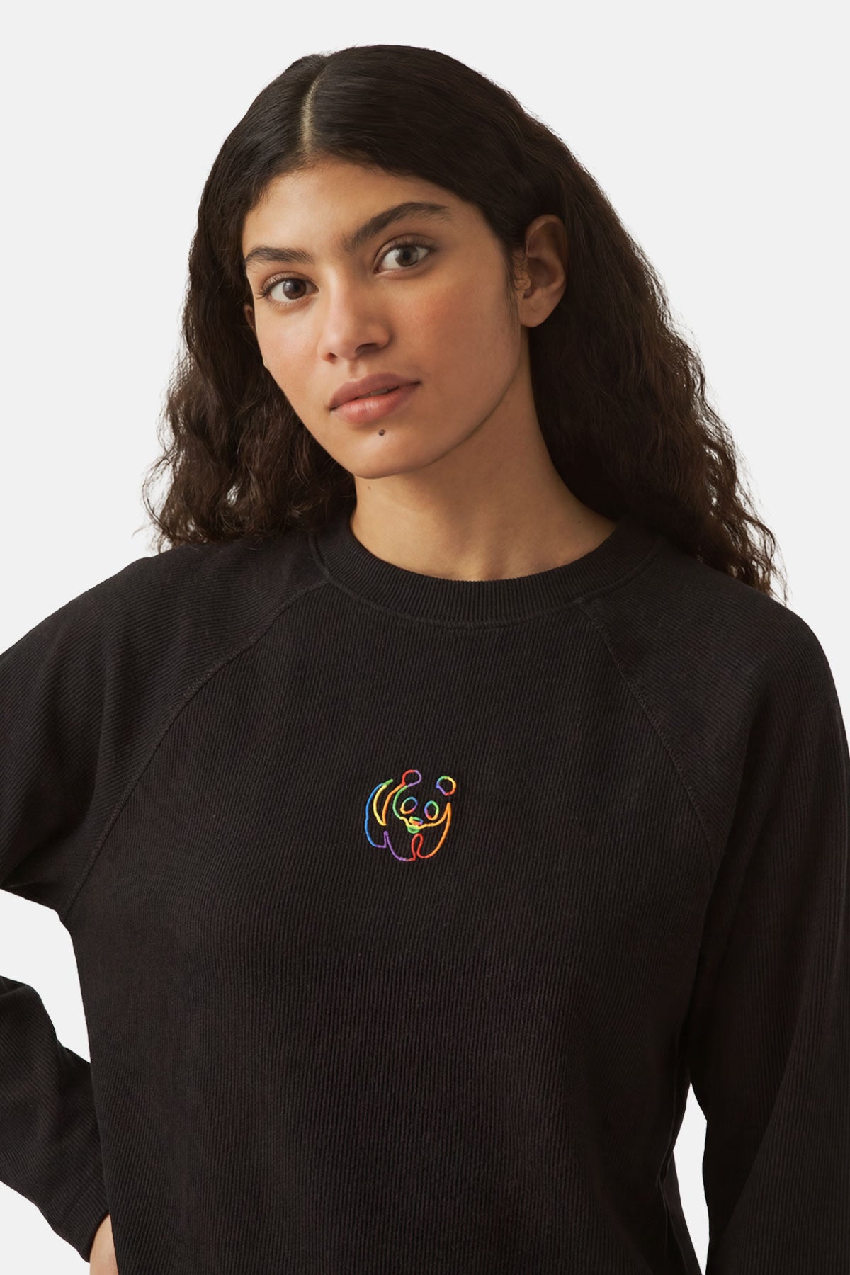 Panda Ribanalı Sweatshirt - Siyah