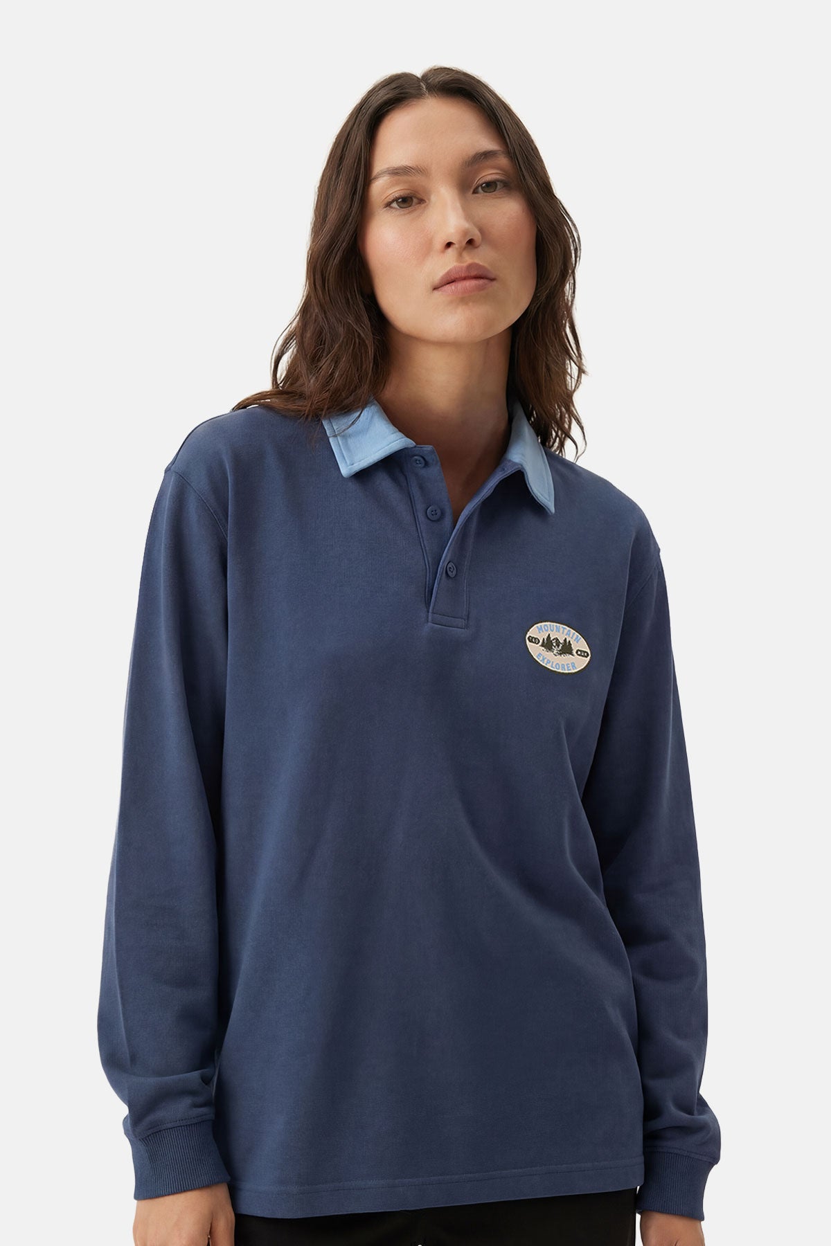 Mountain Explorer Soft Touch Polo Yaka Sweatshirt - Mavi