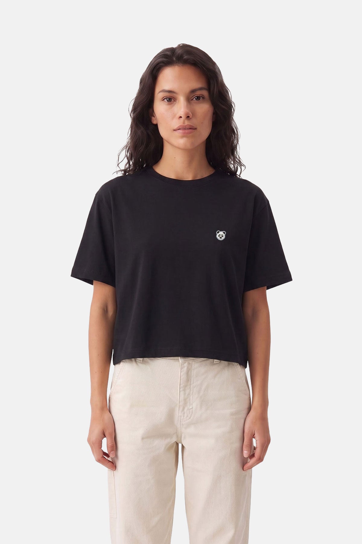 Panda Lightweight Crop T-shirt - Siyah