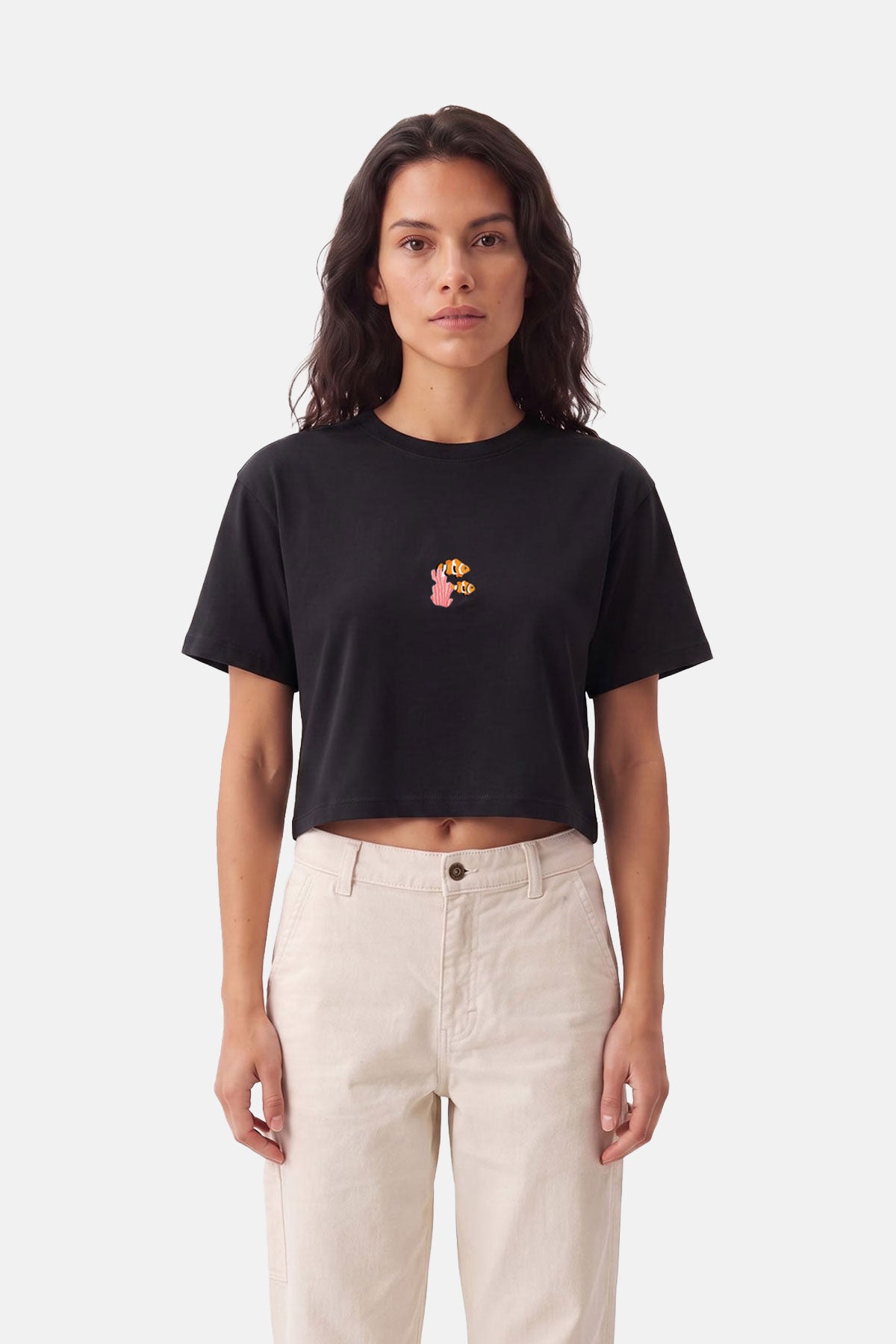 Palyaço Balığı Lightweight Crop T-Shirt - Siyah