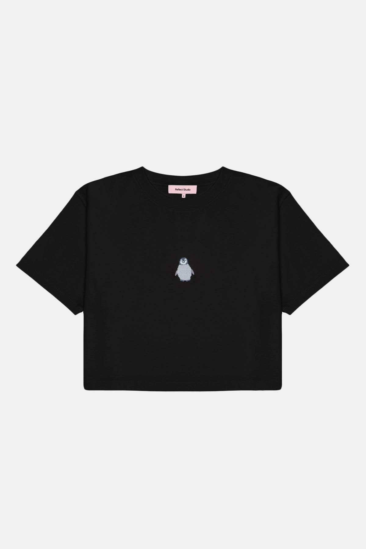 Yavru İmparator Penguen Lightweight Crop T-Shirt - Siyah