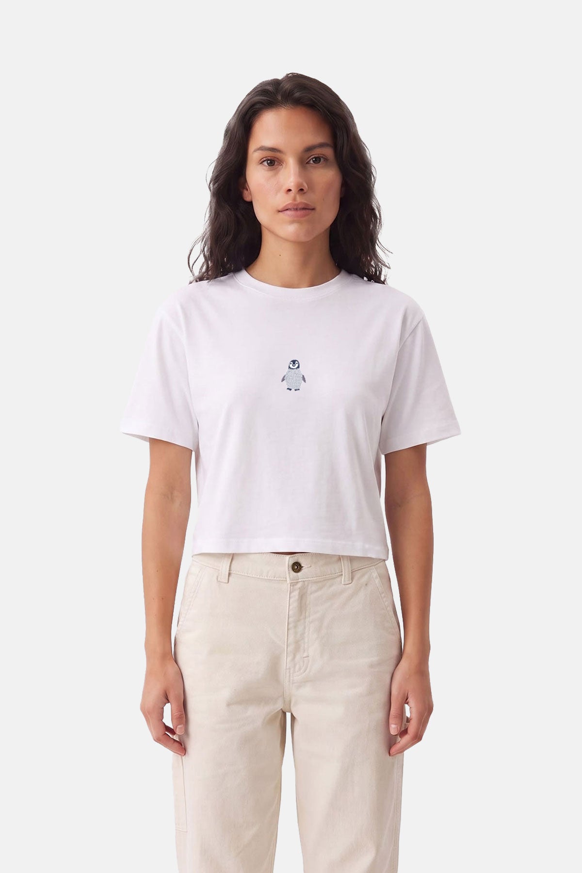 Yavru İmparator Penguen Lightweight Crop T-Shirt - Beyaz