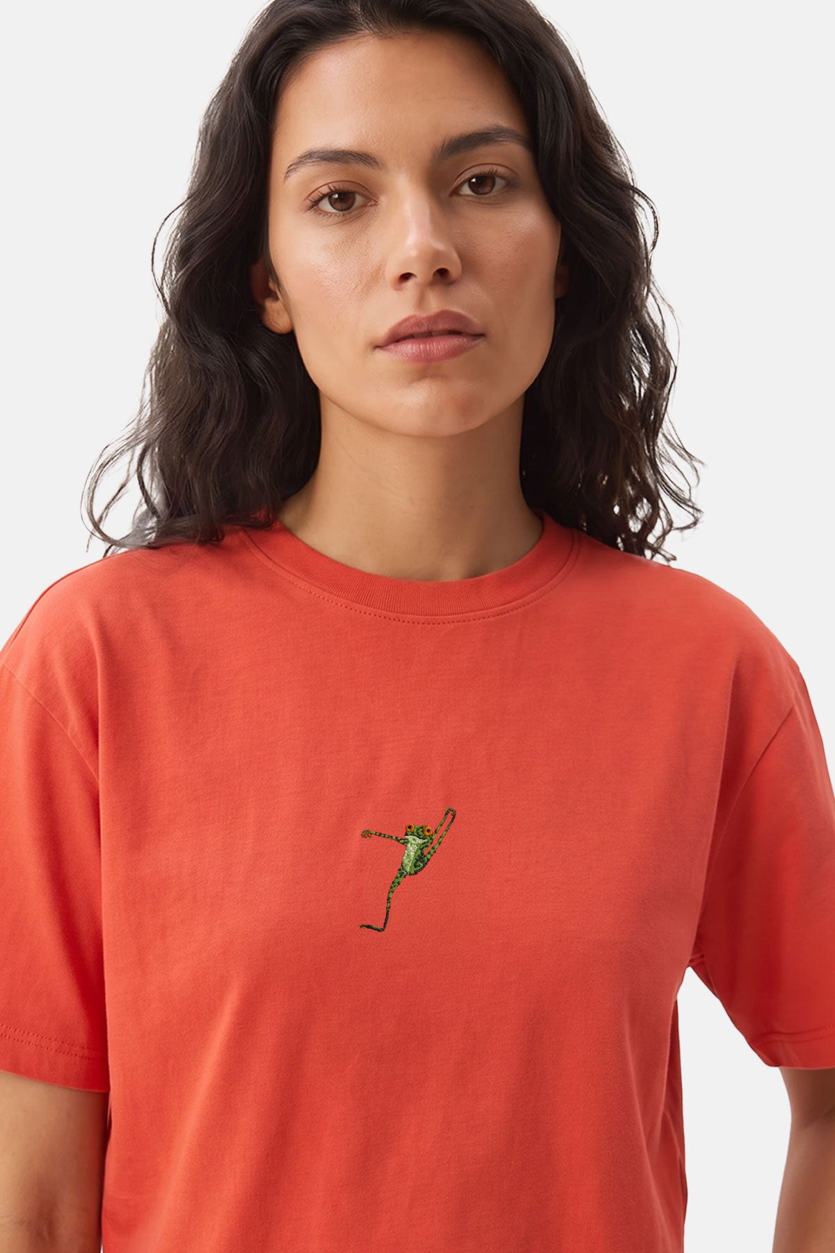 Kurbağa Lightweight Crop T-shirt - Turuncu
