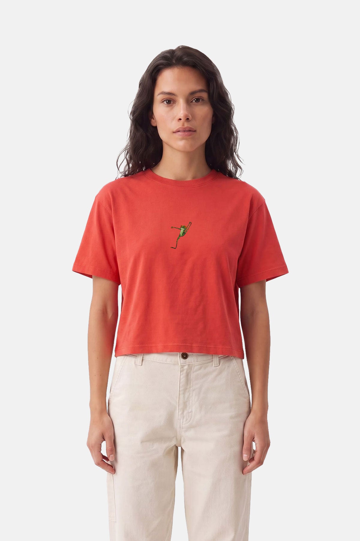 Kurbağa Lightweight Crop T-shirt - Turuncu
