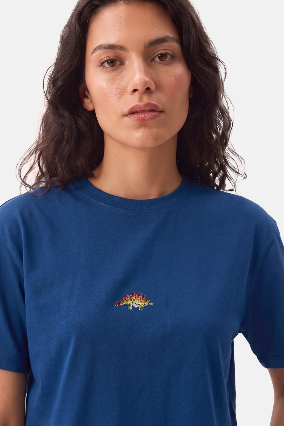Sırtı Plakalı Dinozor Lightweight Crop T-shirt - Lacivert