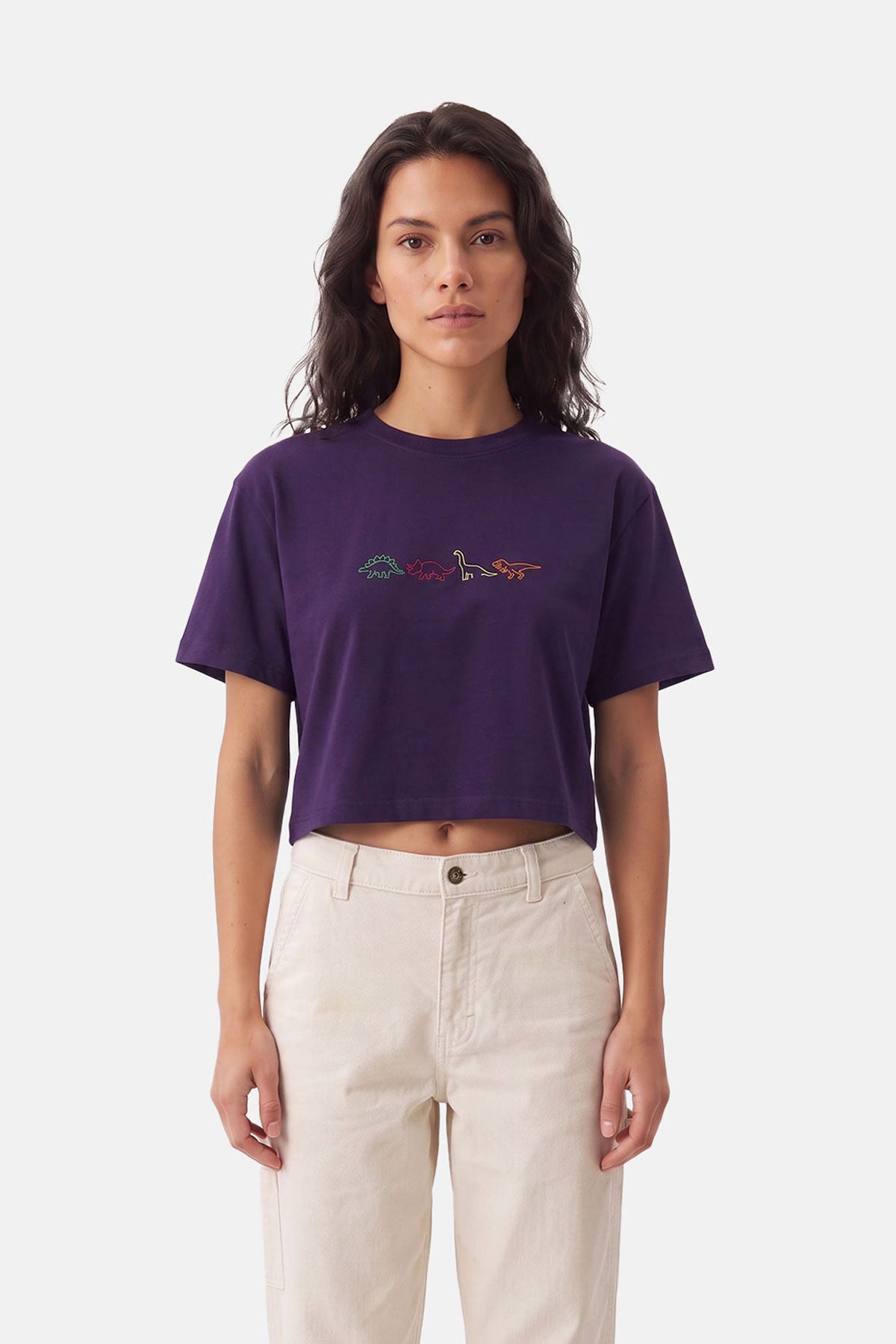 Dinozorlar Lightweight Crop T-shirt - Mor