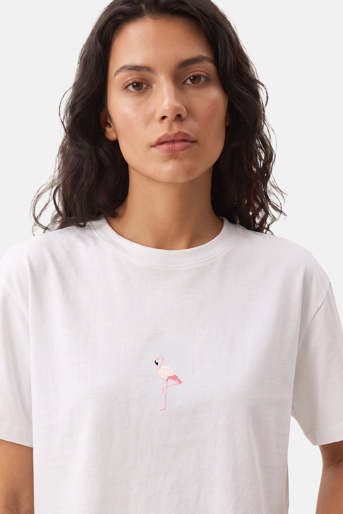 Flamingo Premium Crop T-Shirt - Beyaz