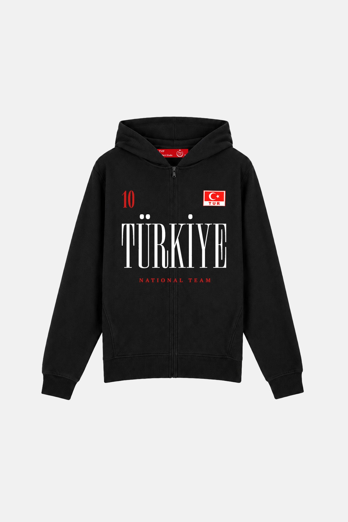 Türkiye 10 Soft Fleece Fermuarlı Hoodie - Siyah