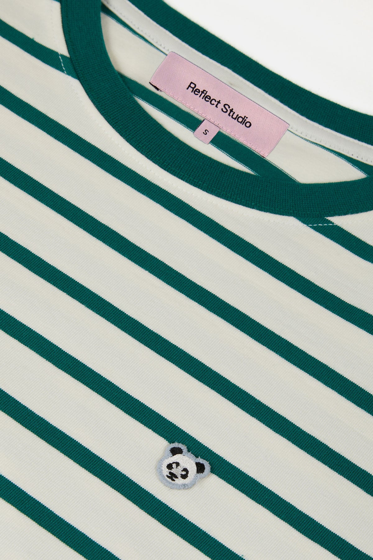 Panda Heavyweight Çizgili Uzun Kollu T-Shirt - Yeşil/Ekru