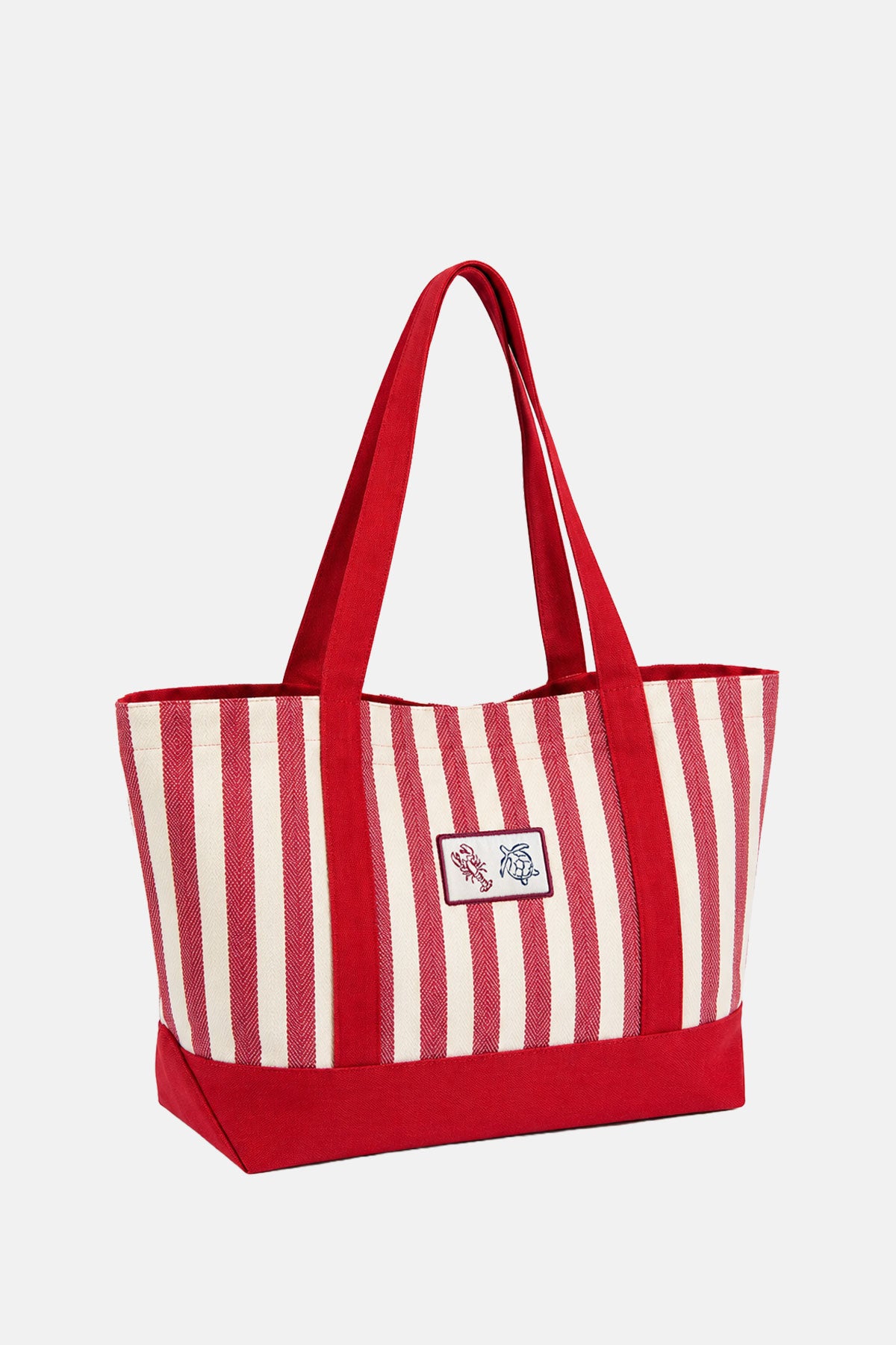 Resort Harringbone Çizgili Kanvas Tote Çanta - Kırmızı