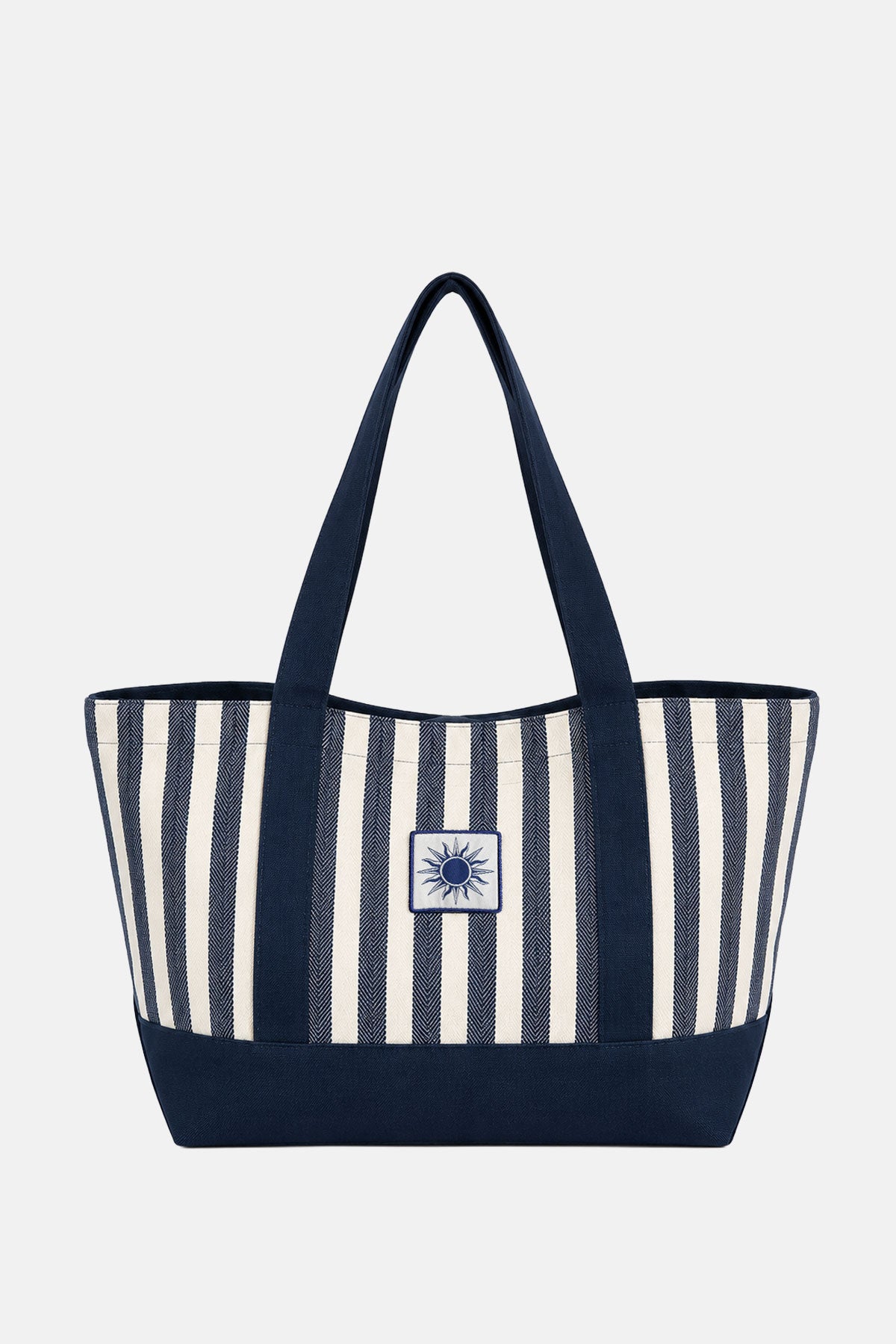 Güneş Harringbone Çizgili Kanvas Tote Çanta - Lacivert