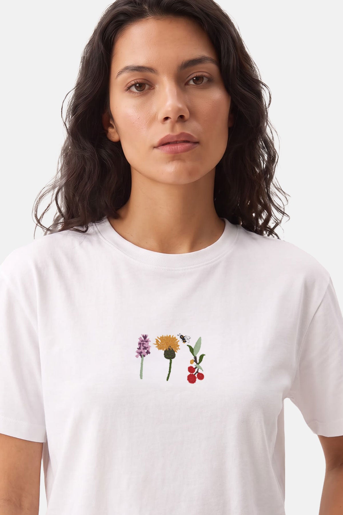 Flowers Premium Crop T-Shirt - Beyaz